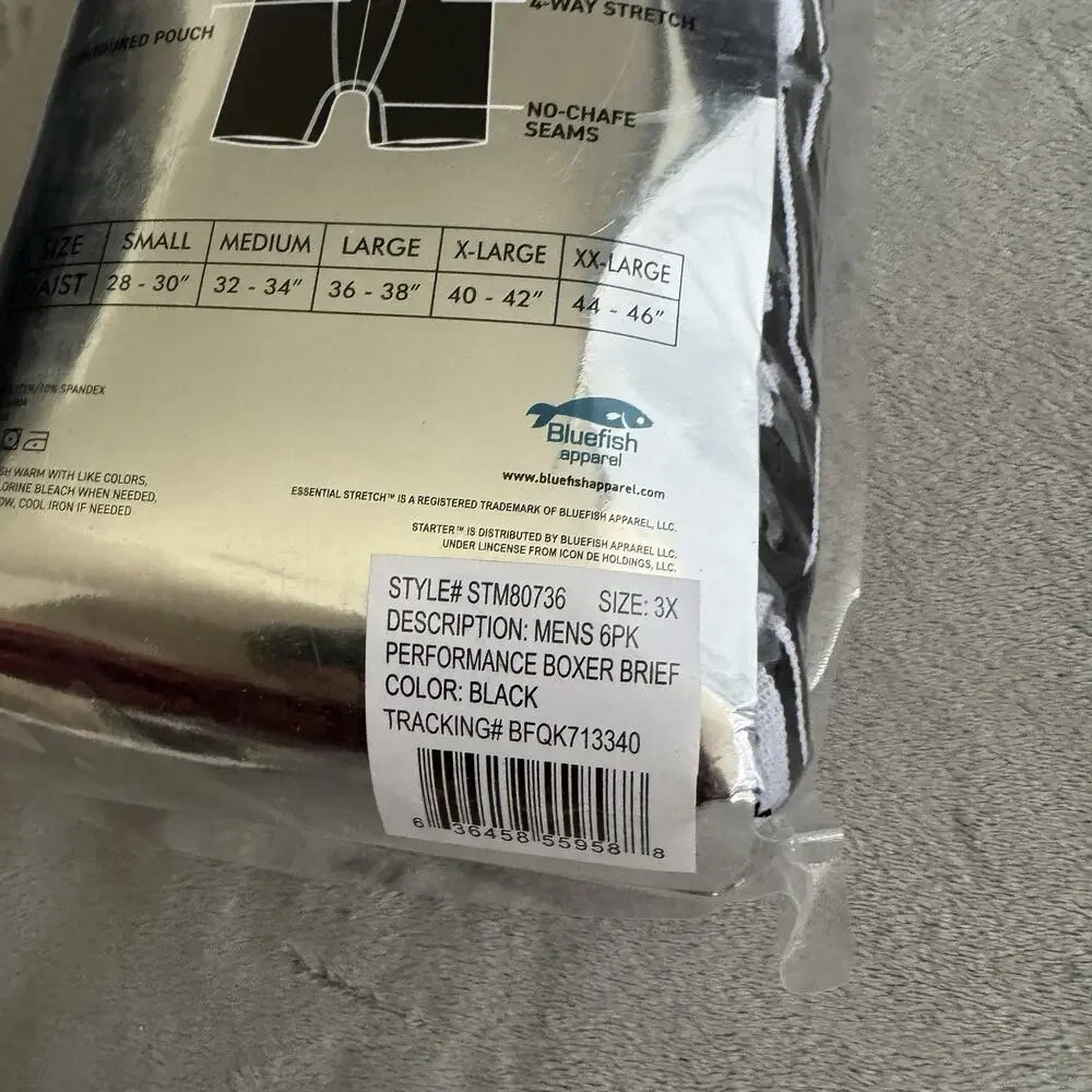3XL Starter Mens 6-Pack Performance Boxer Briefs Fly Pouch‎